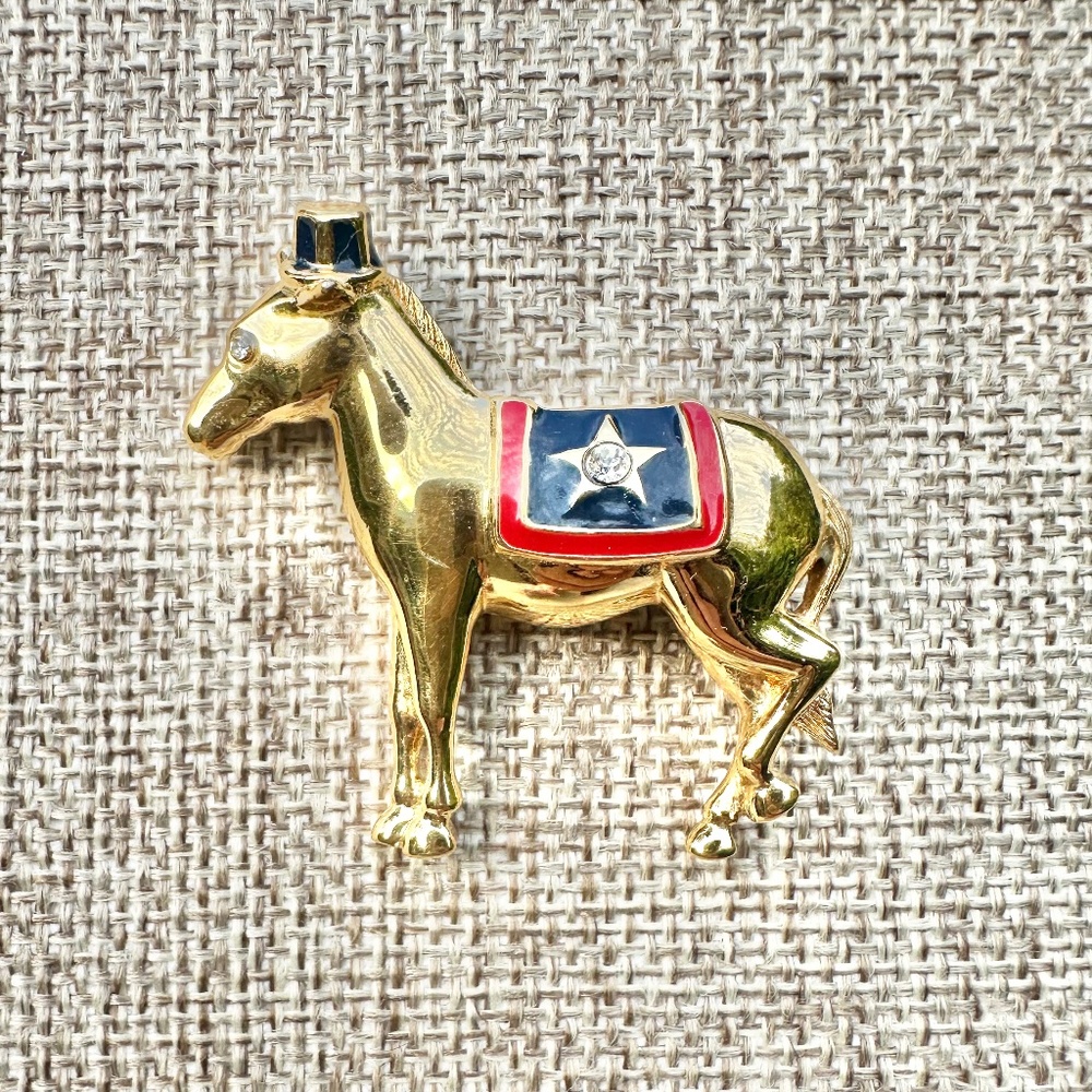 Patriotic Donkey, Vintage Monet Brooch